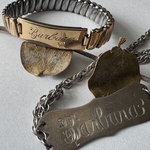 Engraved 'Barbara' ID Bracelet Set in Two-Tone Metal